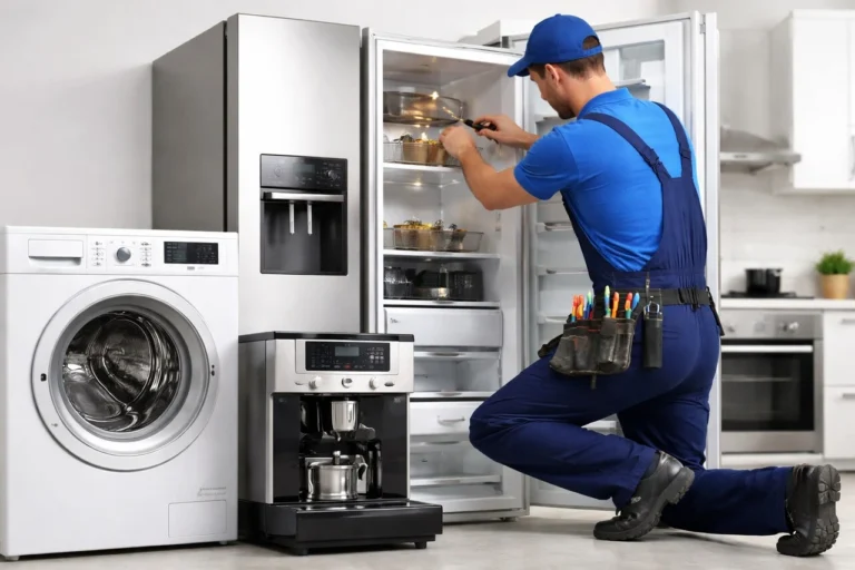 Serwisant naprawia sprzęt AGD w domu klienta w Szczecinie